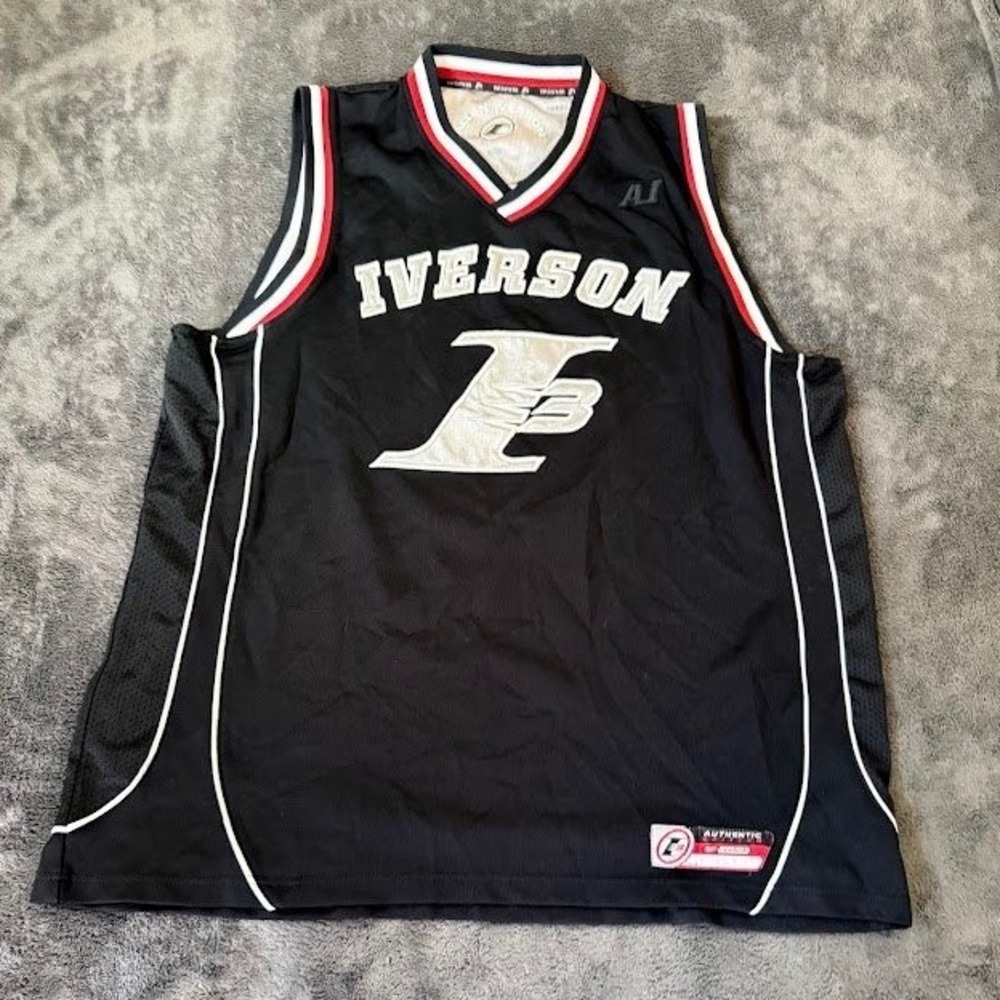 Allen Iverson I3 Reebok Authentic Edition Jersey Black Red White Mens XL